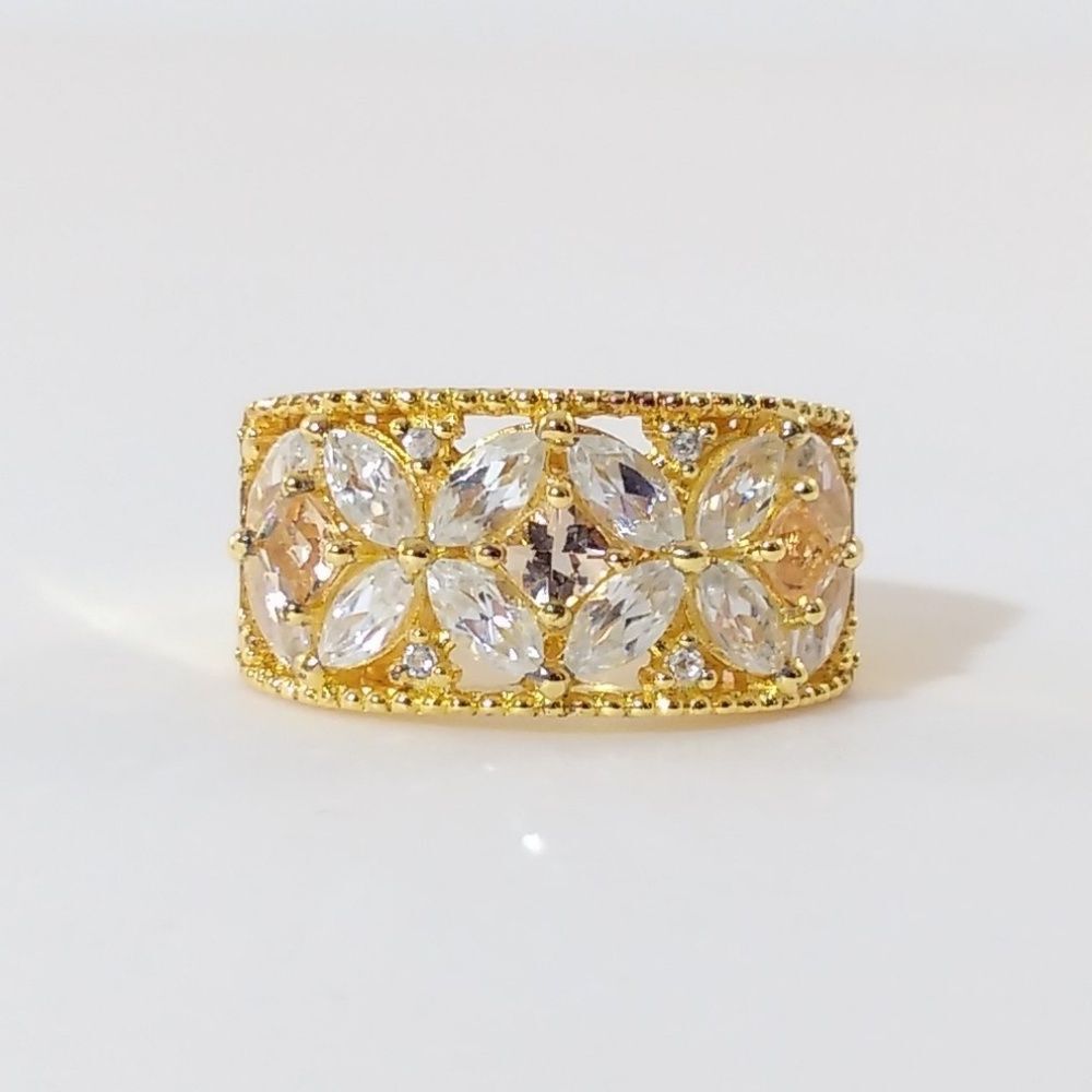 White Zircon & Yellow Topaz 14K YG Sterling Silver Ring Size 6.25